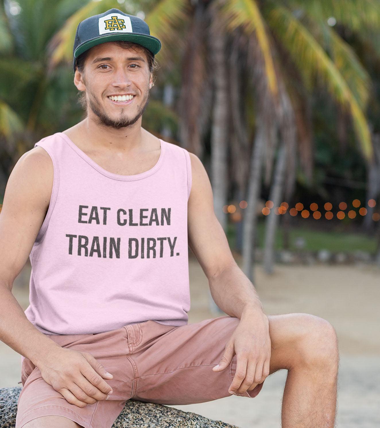 Load image into Gallery viewer, Men&amp;#39;s EAT CLEAN TRAIN DIRTY muscle tank (Taffy Pink) - wodarmour
