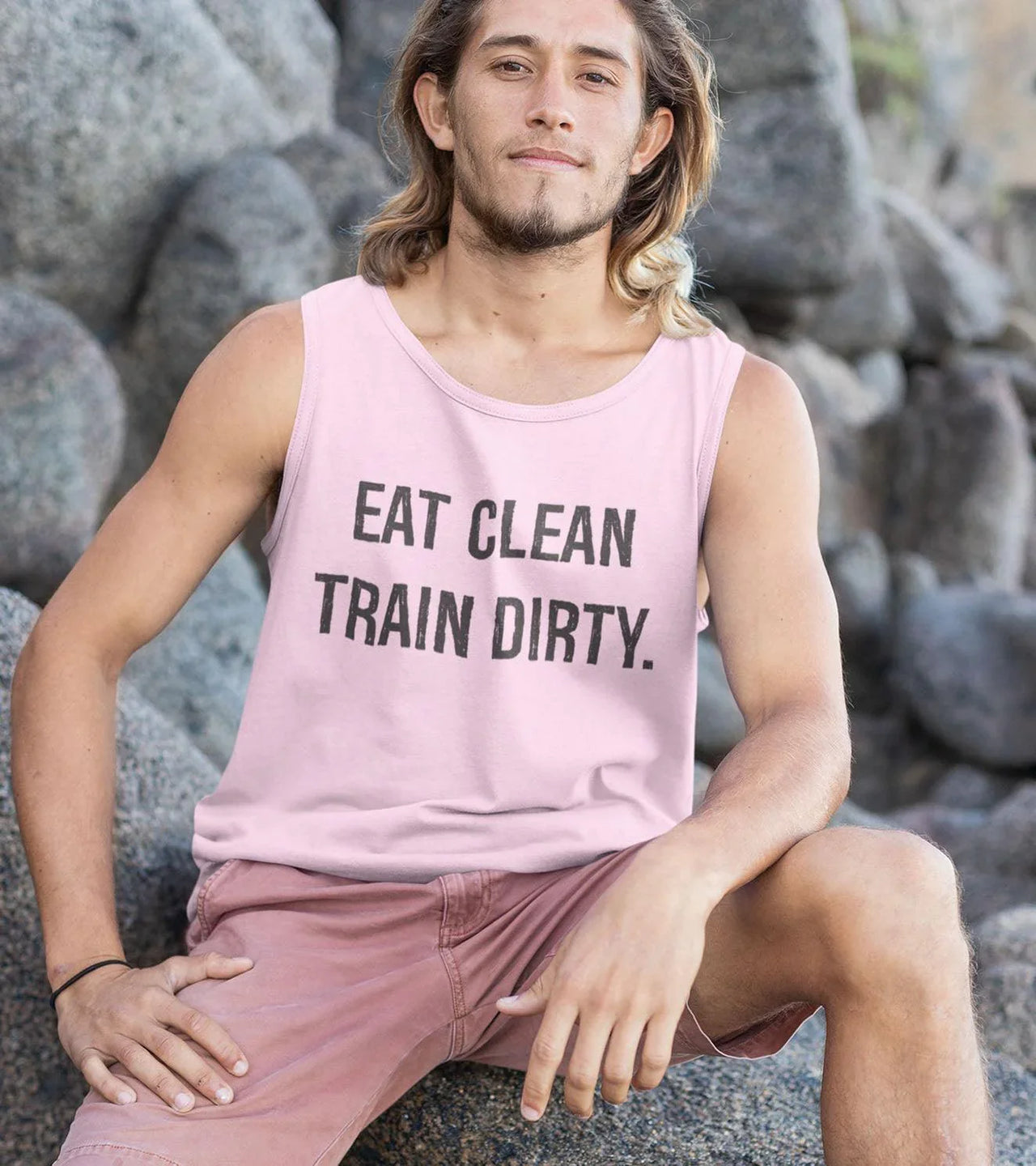 Men's EAT CLEAN TRAIN DIRTY muscle tank (Taffy Pink) - wodarmour