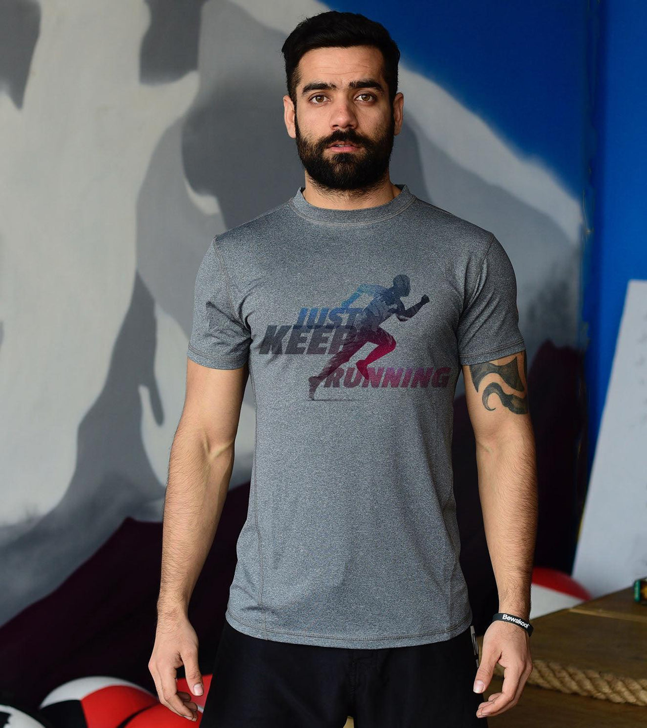 Mens Running Grey Graphic Tee - wodarmour