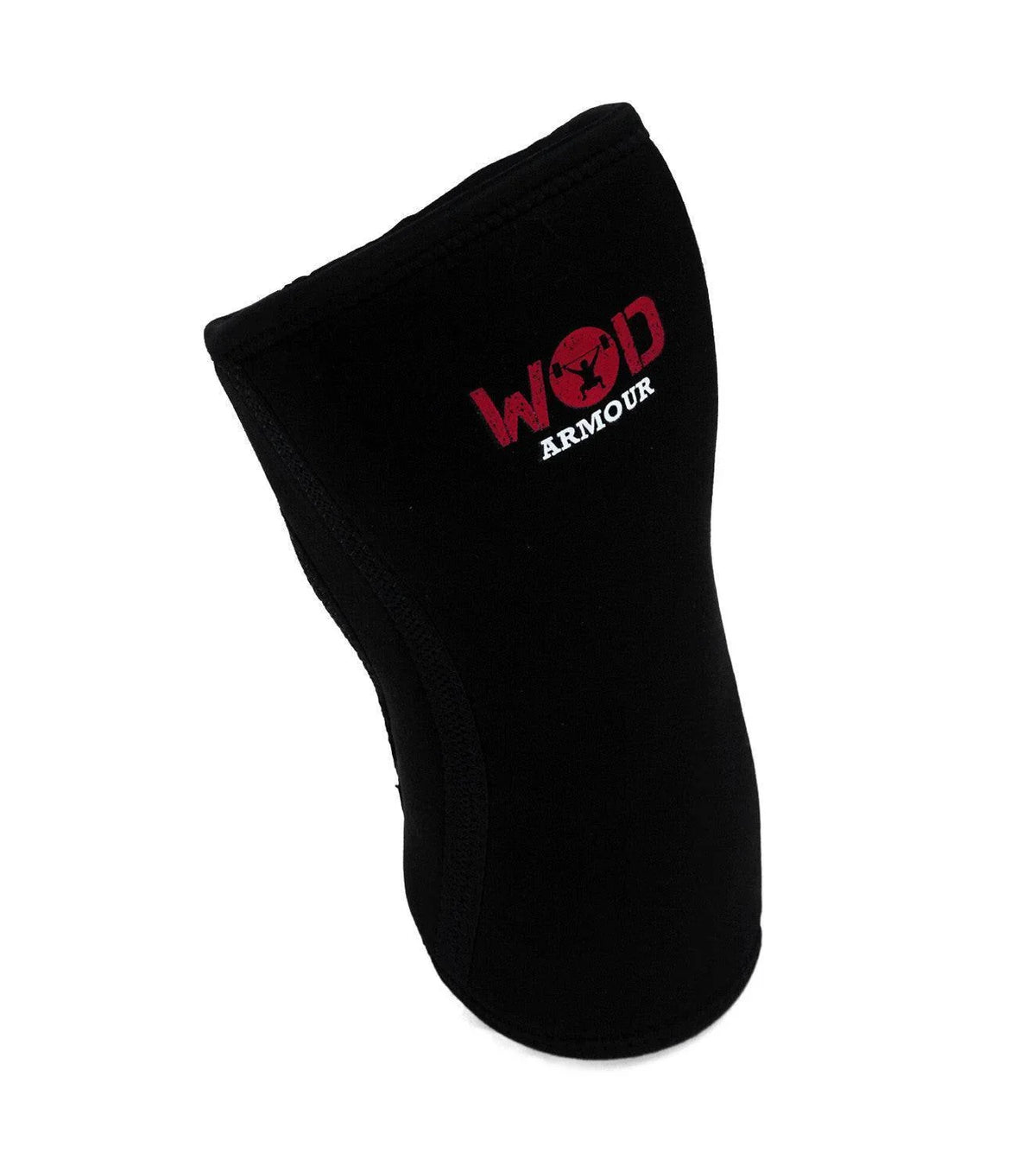 Black WOD ARMOUR functional fitness knee sleeve with red logo