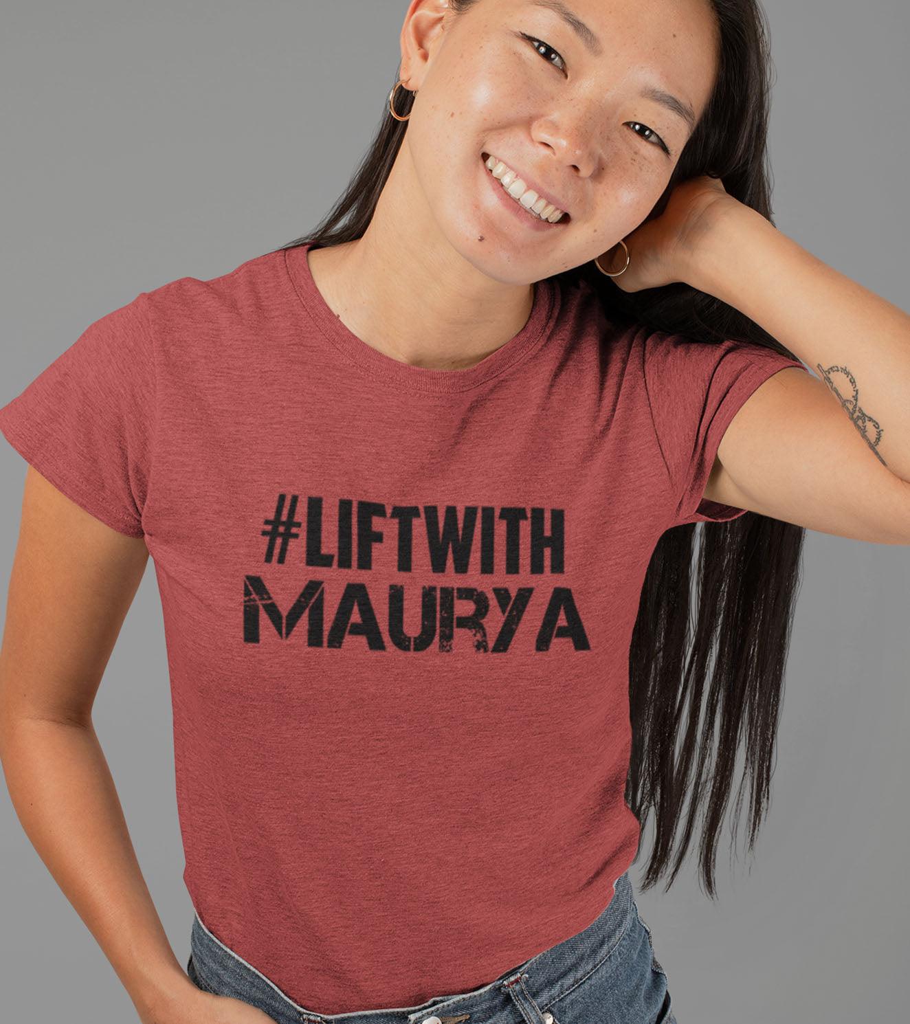 Load image into Gallery viewer, Women Lift With Maurya T-shirt (Crimson Red) - wodarmour
