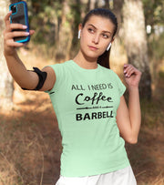 Women's coffee and barbell T-Shirt (light green) - wodarmour