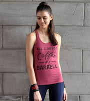 Women's Coffee and Barbell Tank top (Brick Red) - wodarmour