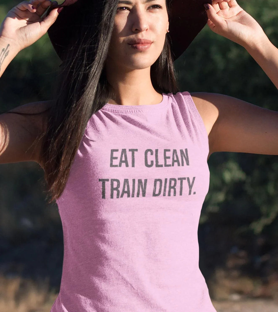 Women's EAT CLEAN TRAIN DIRTY muscle tank (Taffy Pink)