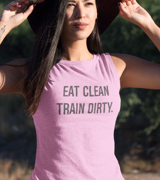 Load image into Gallery viewer, Women&amp;#39;s EAT CLEAN TRAIN DIRTY muscle tank (Taffy Pink) - wodarmour
