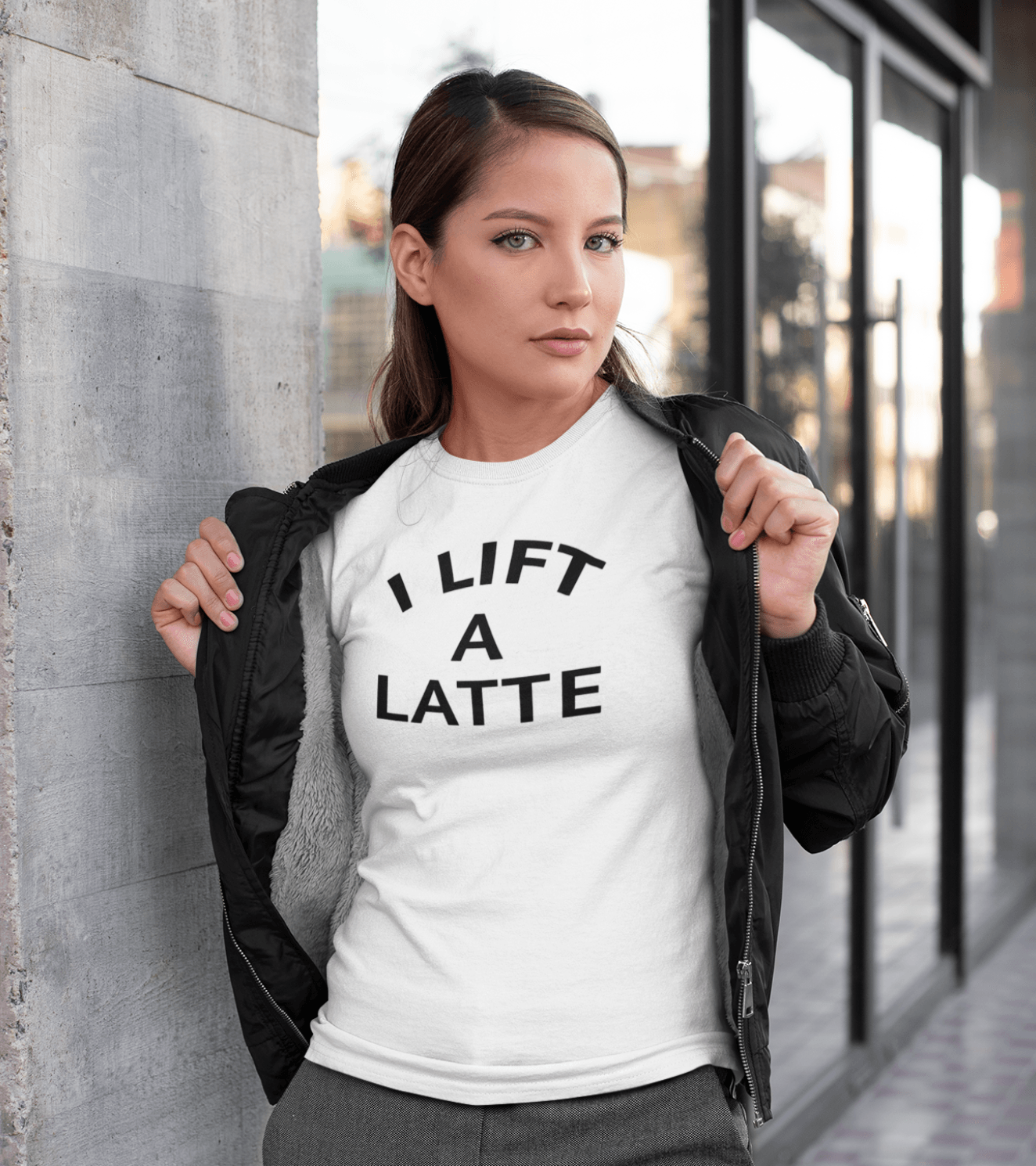 Load image into Gallery viewer, Women&amp;#39;s I Lift A Latte T-shirt - wodarmour

