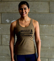 Women's Muscle & Mascara tank top (Olive) - wodarmour
