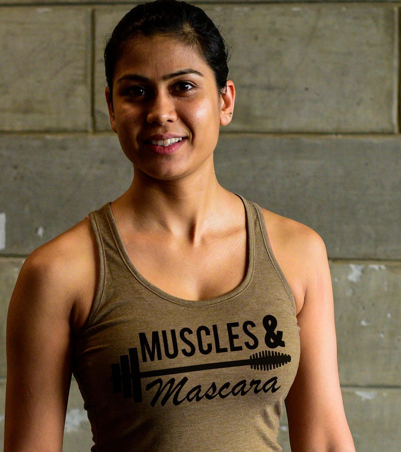 Women's Muscle Mascara tank top (Olive) - Main Image