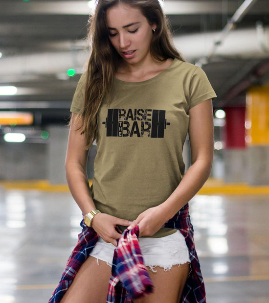 Women's Raise The Bar T-Shirt (Olive Green) - wodarmour