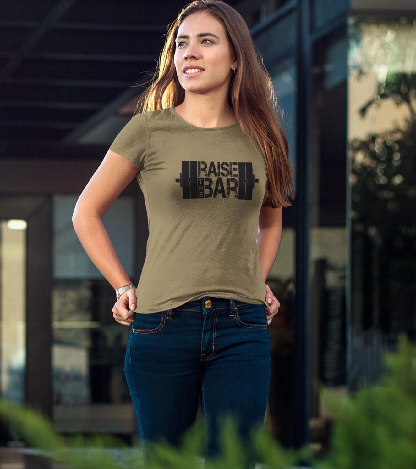 Women's Raise The Bar T-Shirt (Olive Green) - wodarmour